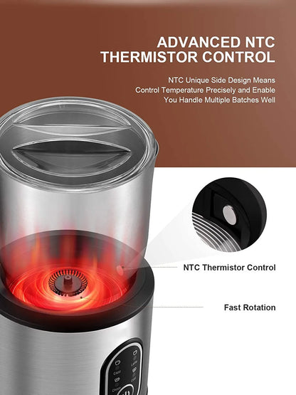 DEVISIB 4-in-1 Automatic Milk Frother Electric Instant Magic Froth 350ml Stainless Steel Pitcher Dishwasher Safe Hot and Cold