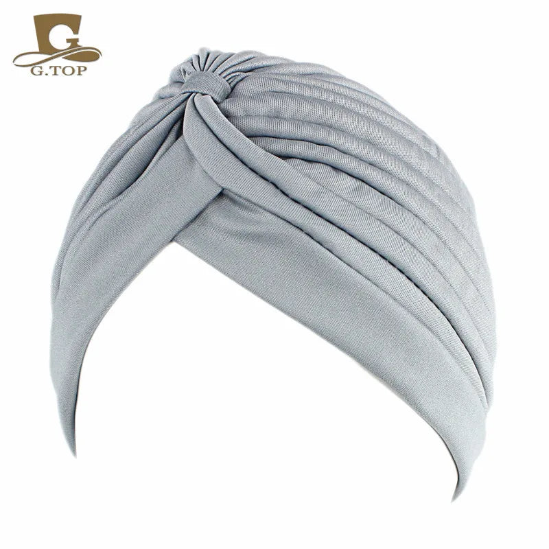New Knotted Ruffle Turban Ladies Soft Headscarf Casual Streetwear Female Muslim Hijab Indian Hats Cancer Chemo Cap Turbante