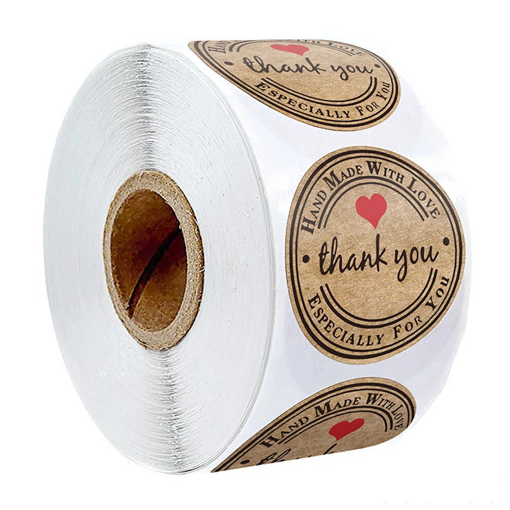 100-500pcs 1inch Vintage Kraft Paper Handmade With Love Stickers for Package Thank You Stationery Adhesive Labels Baking Seals