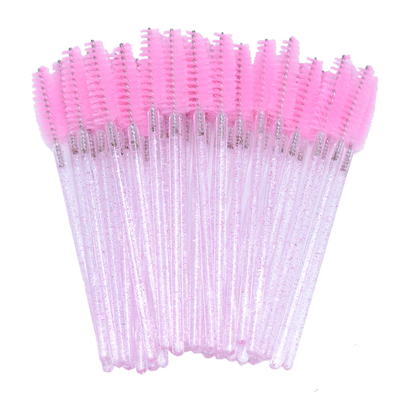 50Pcs Disposable Micro Glitter Eyelash Mascara Wands Mini Crystal Eye Lashes Brush Comb Eyebrow Spoolies Makeup Beauty Tools