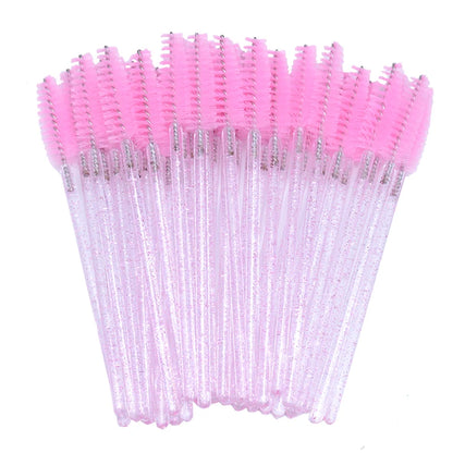 50Pcs Disposable Micro Glitter Eyelash Mascara Wands Mini Crystal Eye Lashes Brush Comb Eyebrow Spoolies Makeup Beauty Tools