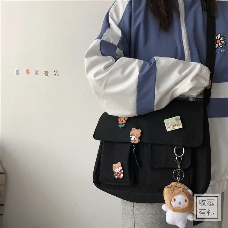 Women Simple Messenger Bag Casual Satchel Ladies Handbags Shoulder Bag Pouch Girls Sweet Printed Canvas Cross School Bags Purses