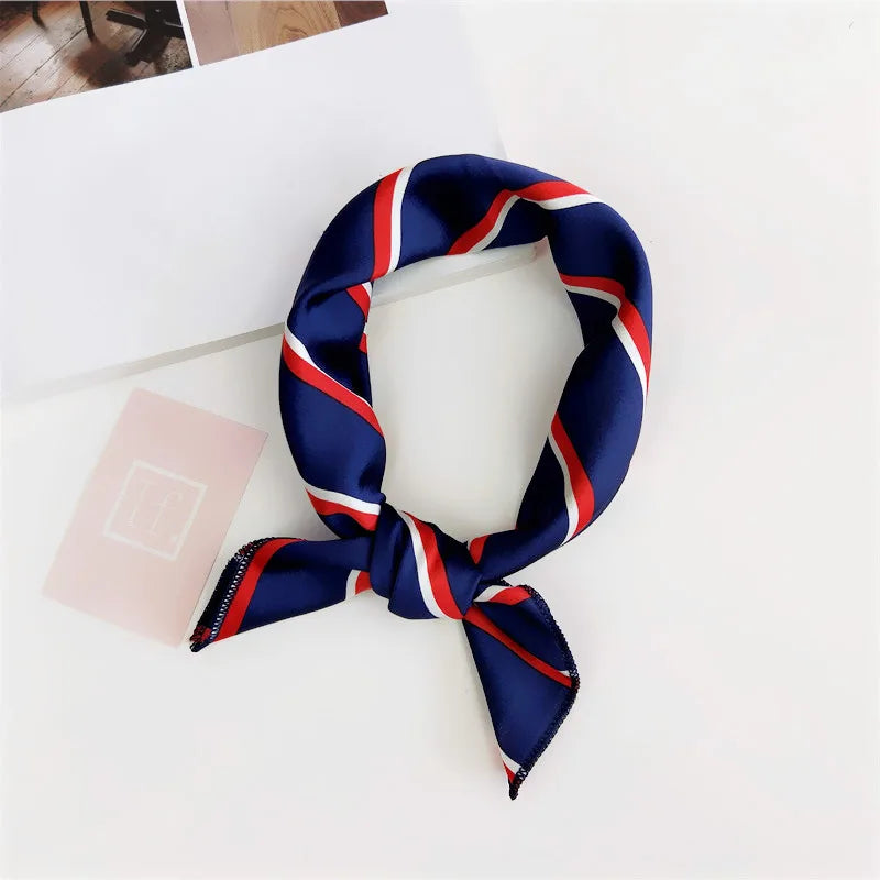 Square Scarf Hair Tie Band For Business Party Women Elegant Small Vintage Skinny Retro Head Neck Silk Satin Scarf
