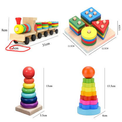 Hot Kids Montessori Wooden Toys Macaron Blocks Learning Toy Baby Music Rattles Graphic Colorful Wooden Blocks Educational Toy