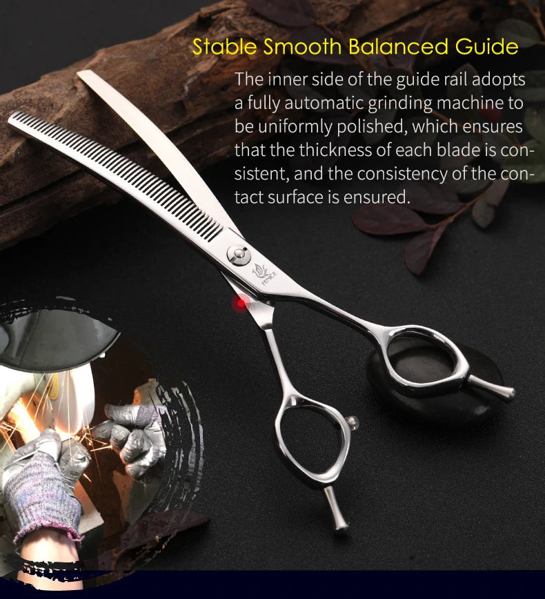 Fenice 7.0/7.5 inch Professional Dog Grooming Shears Curved Thinning Scissors for Dog Face Body Cutiing JP 440C High Quality