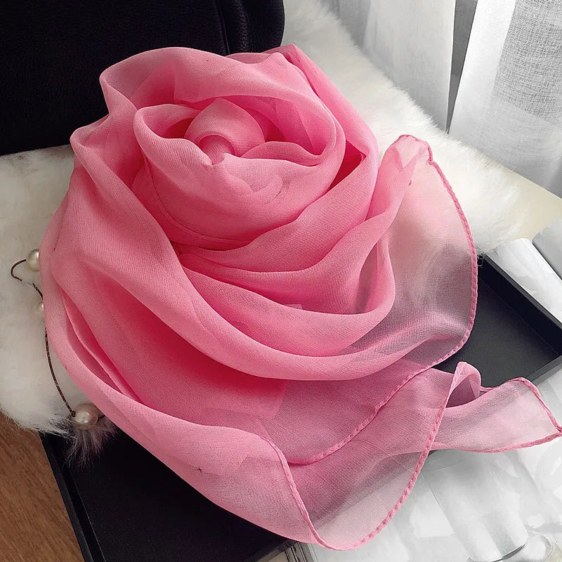 Fashion Four Seasons Women Plain Color Thin Soft Beach Thin Silky Georgette Scarf Shawls Long Wraps Beach Sunscreen Hijab