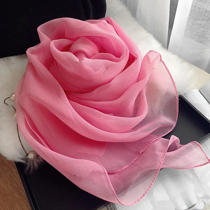 Fashion Four Seasons Women Plain Color Thin Soft Beach Thin Silky Georgette Scarf Shawls Long Wraps Beach Sunscreen Hijab
