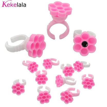 DIY Eyelash Extension Fans Flowering Cup Glue Holder Ring Flower Shape Pigment Tray For Grafting Eye Lashes Wholesale