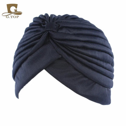 New Knotted Ruffle Turban Ladies Soft Headscarf Casual Streetwear Female Muslim Hijab Indian Hats Cancer Chemo Cap Turbante