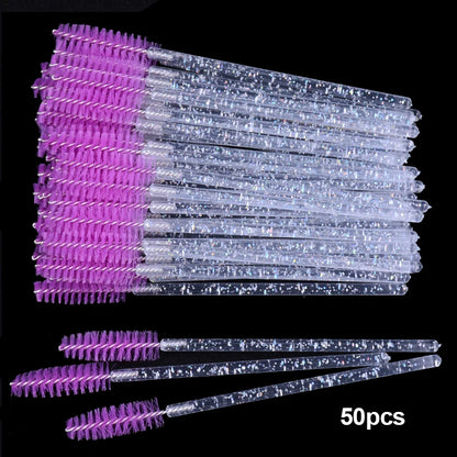 50Pcs Disposable Micro Glitter Eyelash Mascara Wands Mini Crystal Eye Lashes Brush Comb Eyebrow Spoolies Makeup Beauty Tools