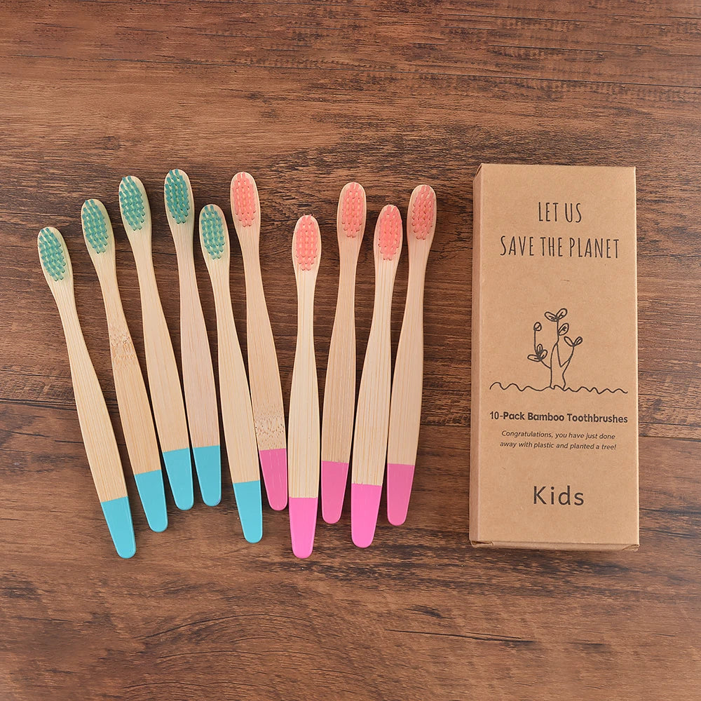 Children 10 Pieces Colorful Bamboo Toothbrush Nylon Bristle Eco Paint Toothbrush Kids Arosse a Dent Bambou Vegan Tooth Dental