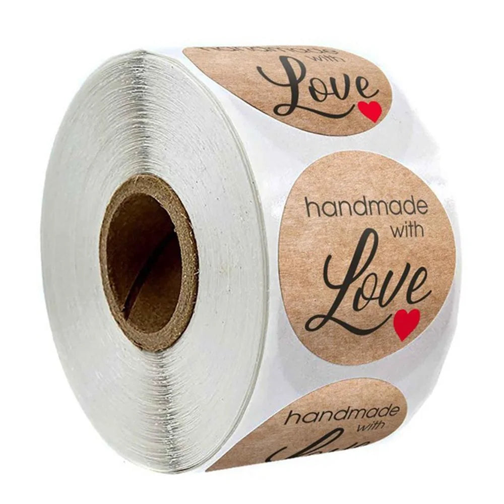 100-500pcs 1inch Vintage Kraft Paper Handmade With Love Stickers for Package Thank You Stationery Adhesive Labels Baking Seals