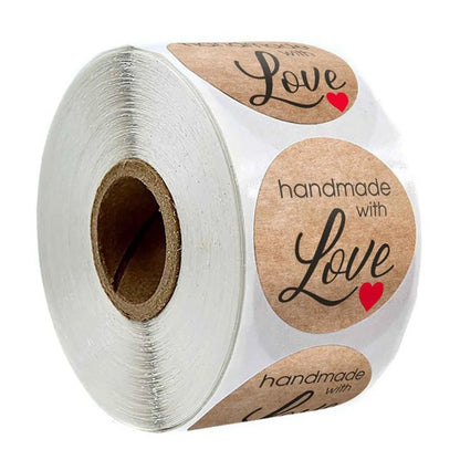 100-500pcs 1inch Vintage Kraft Paper Handmade With Love Stickers for Package Thank You Stationery Adhesive Labels Baking Seals