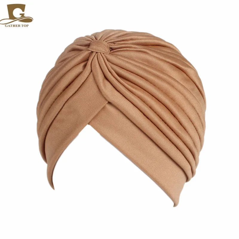 New Knotted Ruffle Turban Ladies Soft Headscarf Casual Streetwear Female Muslim Hijab Indian Hats Cancer Chemo Cap Turbante