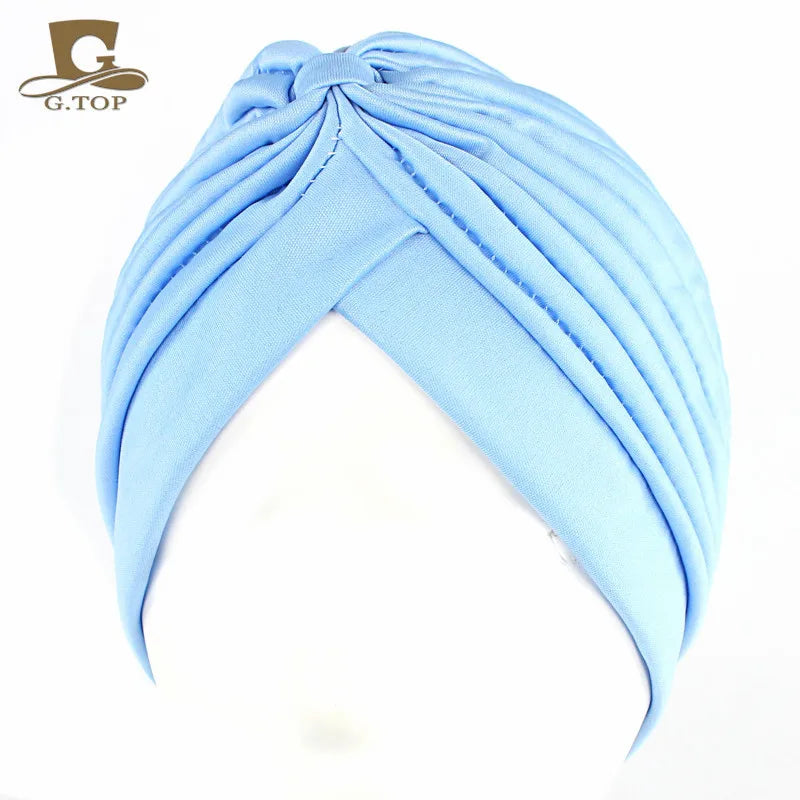 New Knotted Ruffle Turban Ladies Soft Headscarf Casual Streetwear Female Muslim Hijab Indian Hats Cancer Chemo Cap Turbante