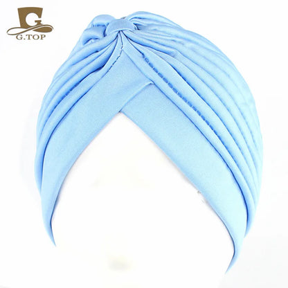 New Knotted Ruffle Turban Ladies Soft Headscarf Casual Streetwear Female Muslim Hijab Indian Hats Cancer Chemo Cap Turbante