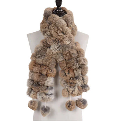 Women’s Winter Warm Rabbit Fur Scarf - 100% Genuine Natural Fur Muffler, Stylish & Cozy Cold-Weather Accessory, Hot Sale
