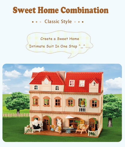 Simulation Kitchen Forest Family Small House Double Three- Story Villa Reindeer  Animal Model Girl Dollhouse Furniture Toy Gifts