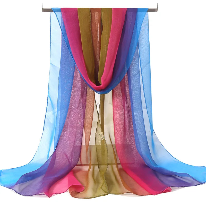 Four Seasons Thin Soft Chiffon For Women Silky Gradient Printing Beach Georgette Scarf Shawls Long Wraps Beach Sunscreen Hijab