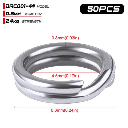 PROBEROS 50pcs Fishing Split Rings for CrankHard Bait Silver Stainless Steel 0#-12# Fishing Connector Accessories tackle