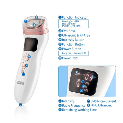Mini HIFU Machine Ultrasonic RF EMS HIFU Facial Lifting Skin Tightening Device Face Chin Neck Eye Anti Wrinkle Massager Home Use