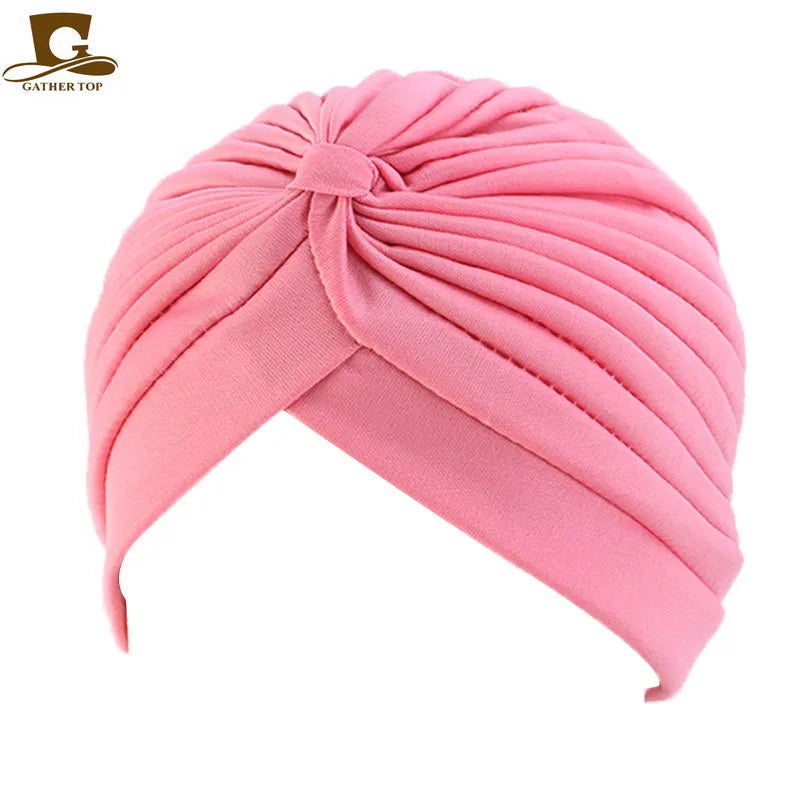 New Knotted Ruffle Turban Ladies Soft Headscarf Casual Streetwear Female Muslim Hijab Indian Hats Cancer Chemo Cap Turbante