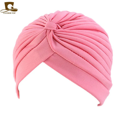 New Knotted Ruffle Turban Ladies Soft Headscarf Casual Streetwear Female Muslim Hijab Indian Hats Cancer Chemo Cap Turbante