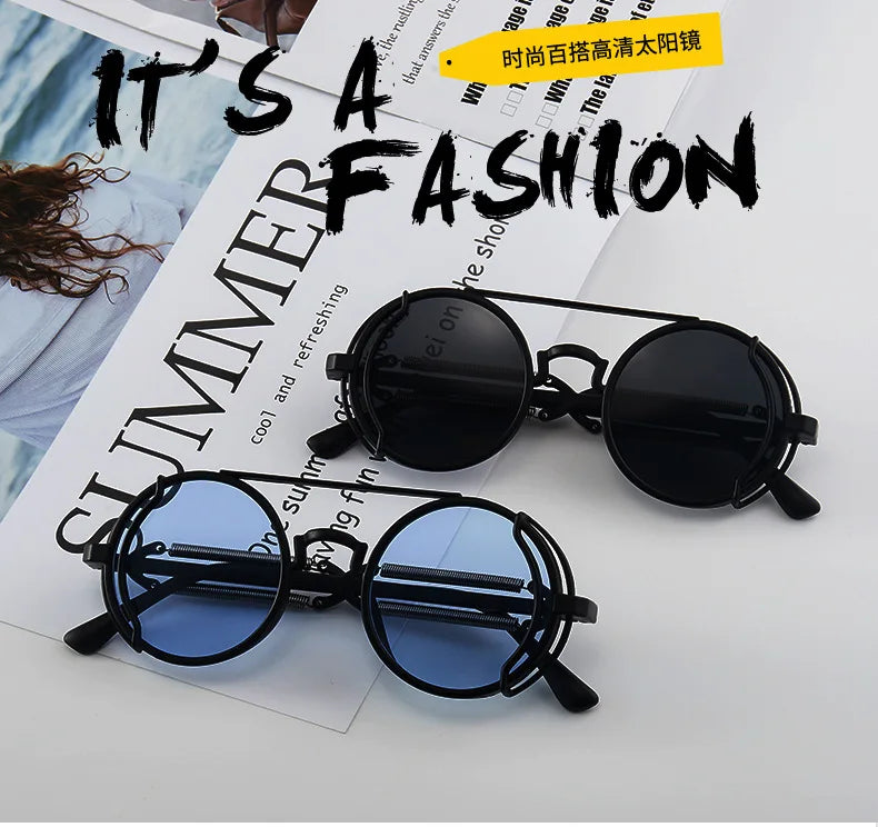 3 Pcs/Set Classic Gothic Steampunk Sunglasses Luxury Brand Designer High Quality Men and Women Retro Round Pc Frame Sunglasses