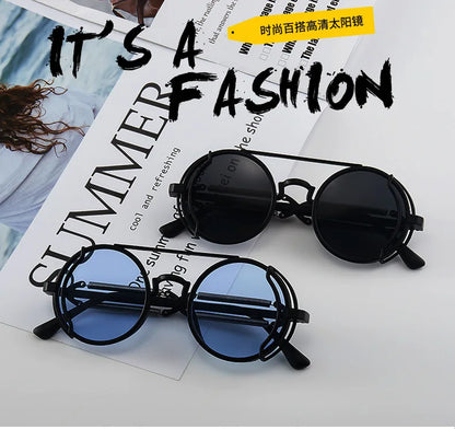 3 Pcs/Set Classic Gothic Steampunk Sunglasses Luxury Brand Designer High Quality Men and Women Retro Round Pc Frame Sunglasses