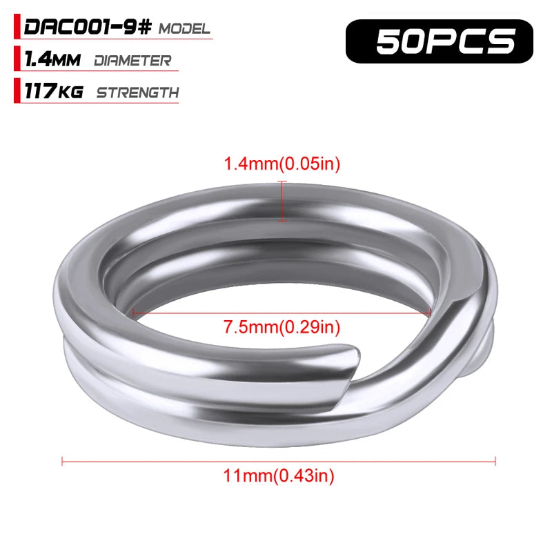 PROBEROS 50pcs Fishing Split Rings for CrankHard Bait Silver Stainless Steel 0#-12# Fishing Connector Accessories tackle