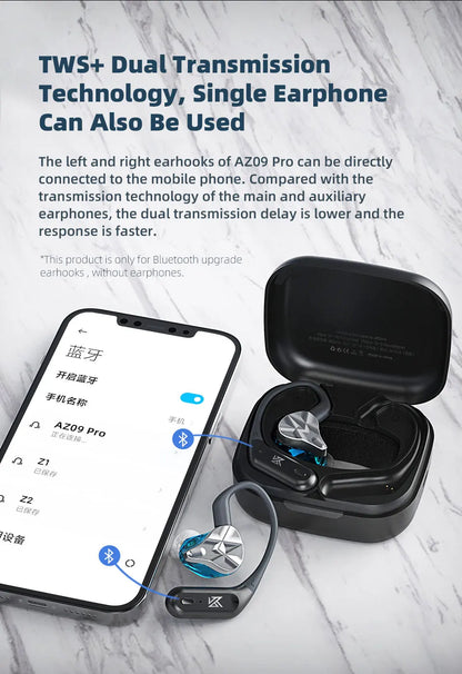 KZ AZ09 PRO Bluetooth 5.2 Cable Upgrade Wireless Ear Hook Earphone Cable With Charging Case For KZ ZAS ZAX ZSX AST ZS10 EDX PRO