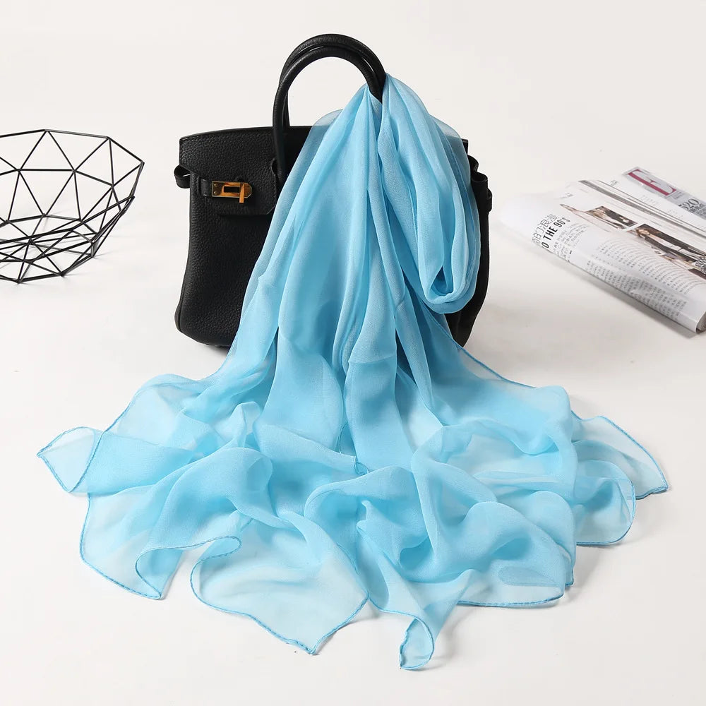 Fashion Four Seasons Women Plain Color Thin Soft Beach Thin Silky Georgette Scarf Shawls Long Wraps Beach Sunscreen Hijab