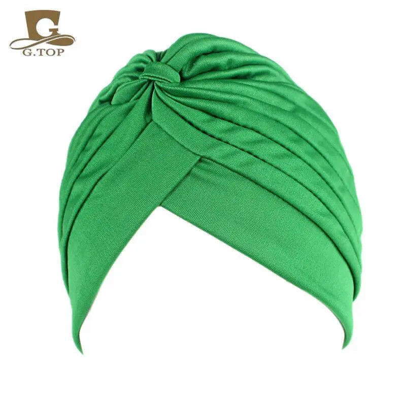 New Knotted Ruffle Turban Ladies Soft Headscarf Casual Streetwear Female Muslim Hijab Indian Hats Cancer Chemo Cap Turbante