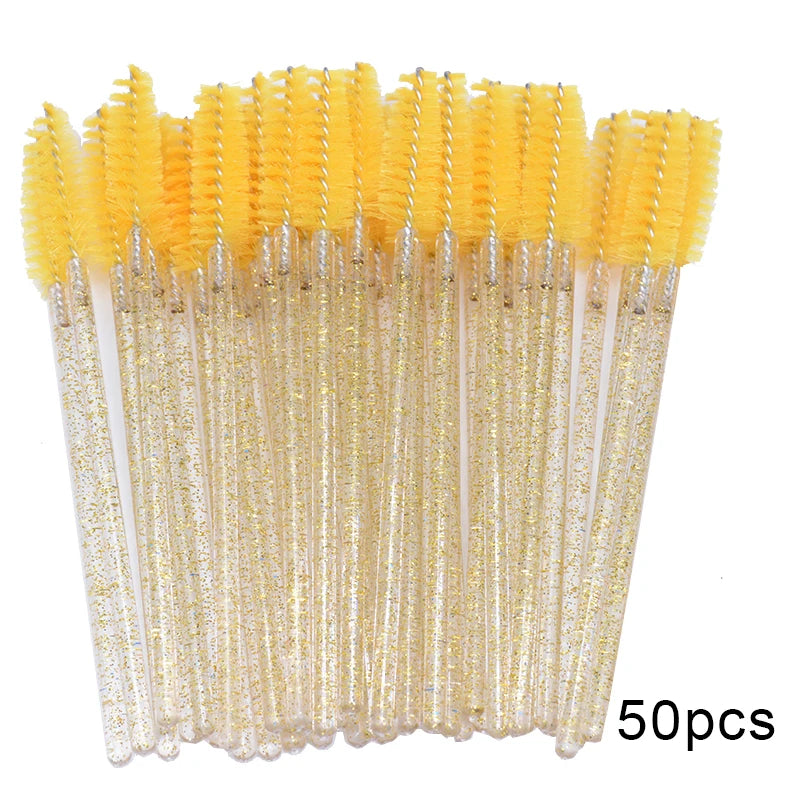 50Pcs Disposable Micro Glitter Eyelash Mascara Wands Mini Crystal Eye Lashes Brush Comb Eyebrow Spoolies Makeup Beauty Tools
