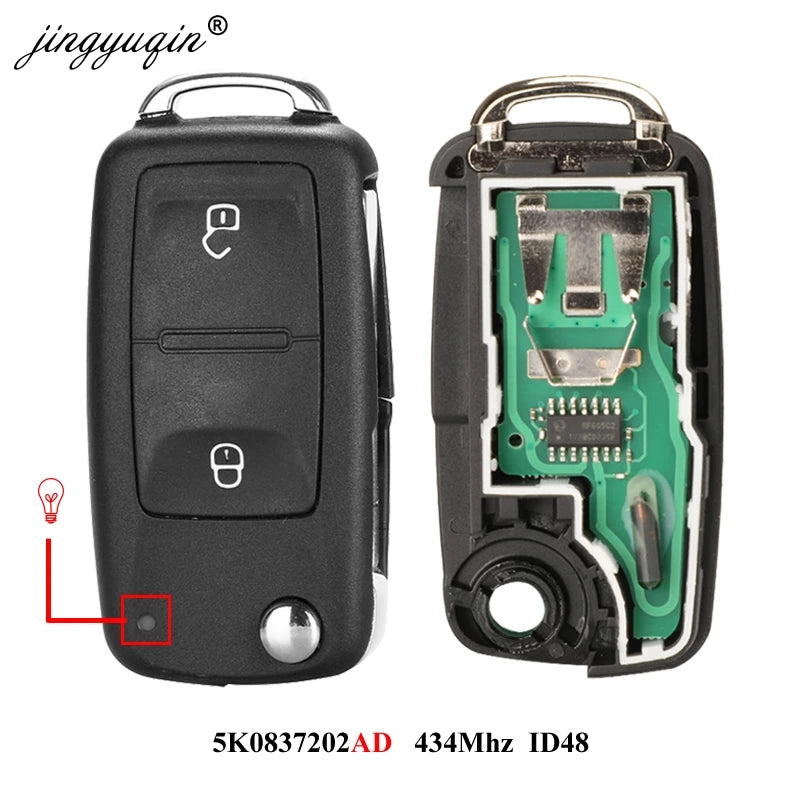 jingyuqin 2BTN Flip Remote 7E0 837 202 AD Car key 434MHz ID48 for VOLKSWAGEN VW Amarok Transporter MULTIVAN CARAVELLE 2016-2019