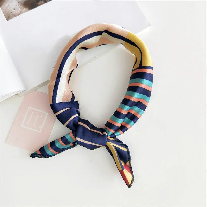 Square Scarf Hair Tie Band For Business Party Women Elegant Small Vintage Skinny Retro Head Neck Silk Satin Scarf