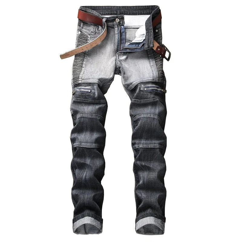 Slim Fit Hip Hop Men's Jeans - Casual High-Quality Denim Motorcycle Pants