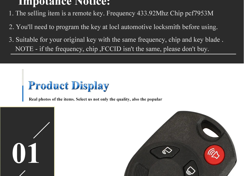 jingyuqin 315/433Mhz Remote Car Key Fob For Ford C-Max Edge Escape Focus Lincoln Mazda Mercury OUCD6000022 Transmitter ID63 4BT