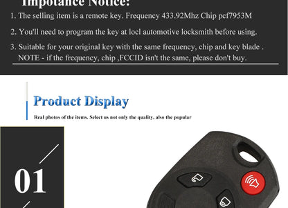 jingyuqin 315/433Mhz Remote Car Key Fob For Ford C-Max Edge Escape Focus Lincoln Mazda Mercury OUCD6000022 Transmitter ID63 4BT