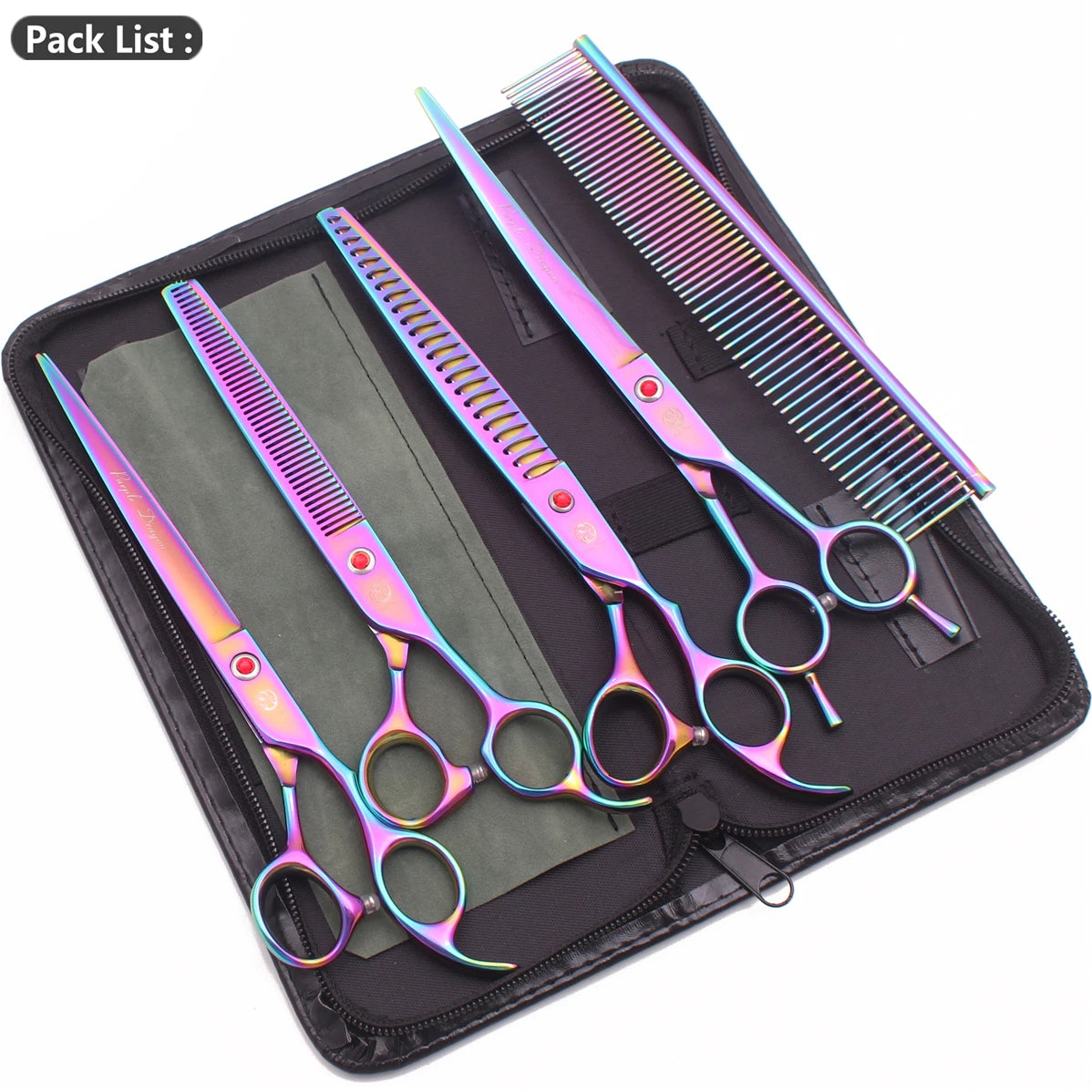 Scissors for Dogs 8 inch Purple Dragon Japan 440C Pet Grooming Scissors Chunker Shears Dog Thinning Shears Curved Add Case Z3015
