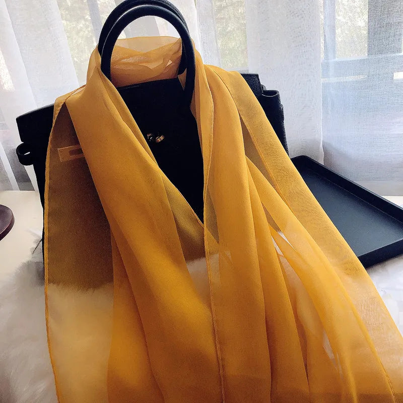 Fashion Four Seasons Women Plain Color Thin Soft Beach Thin Silky Georgette Scarf Shawls Long Wraps Beach Sunscreen Hijab
