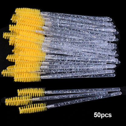 50Pcs Disposable Micro Glitter Eyelash Mascara Wands Mini Crystal Eye Lashes Brush Comb Eyebrow Spoolies Makeup Beauty Tools