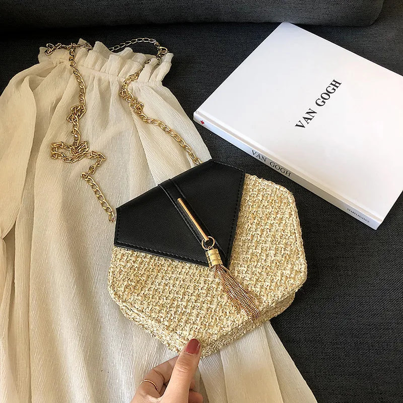 Hexagon Mulit Style Straw+leather Handbag Women Summer Rattan Bag Handmade Woven Beach Circle Bohemia Shoulder Bag