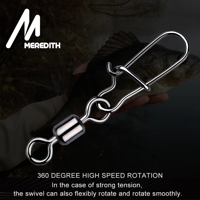 MEREDITH Fishing Connector 50PCS/Lot 2# 4# 6# 8# 10# Pin Bearing Rolling Swivel Stainless Steel With Snap Fishhook Lure Tackle