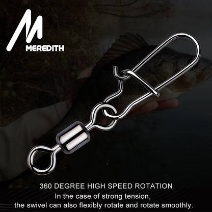 MEREDITH Fishing Connector 50PCS/Lot 2# 4# 6# 8# 10# Pin Bearing Rolling Swivel Stainless Steel With Snap Fishhook Lure Tackle