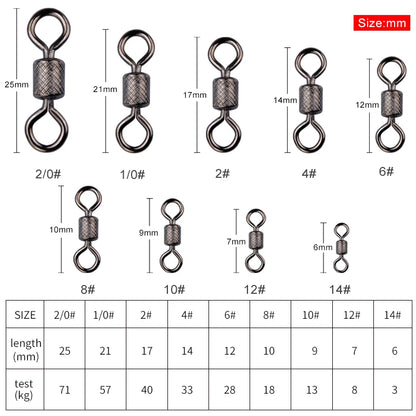 Meredith 50PCS/Lot Fishing Swivels Ball Bearing Swivel with Safety Snap Solid Rings Rolling Swivel for Carp Fishing Accessories