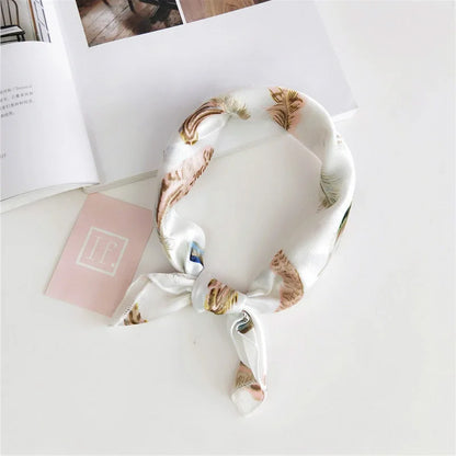 Square Scarf Hair Tie Band For Business Party Women Elegant Small Vintage Skinny Retro Head Neck Silk Satin Scarf