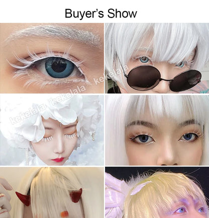 2 Pairs/cas 3D White Eyelashes Clear Band Snow Color Eye Lashes Cosplay Halloween Manga Lashes Makeup Up and Lower Bottom Lashes