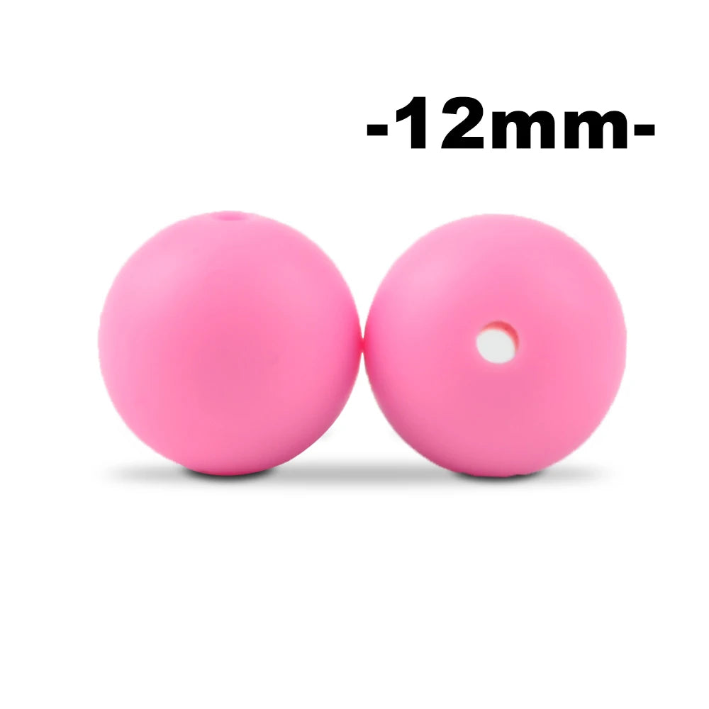 LOFCA 12mm 100pcs Silicone Beads Round Teether Baby Nursing Necklace Pacifier Clip Oral Care BPA Free Food Grade Colorful