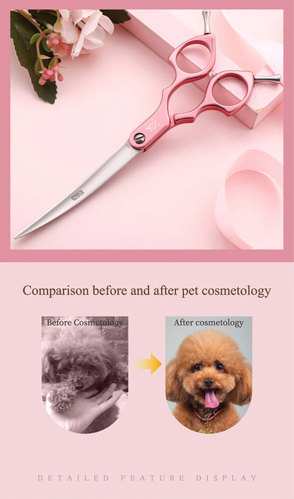 Fenice Professional JP440C&VG10 Colorful 6.0 6.5 Inch Curved Grooming Scissors Pet Scissor for Dogs Cats